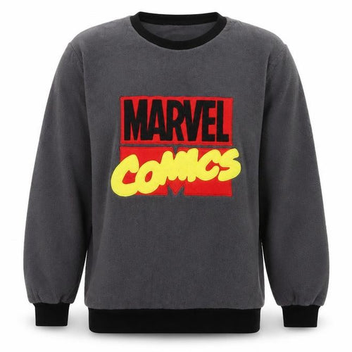 Marvel Mens Grey M Fleece Pyjama Top Comics Logo Long Sleeve
