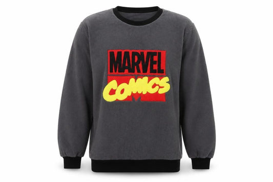 Marvel Mens Grey M Fleece Pyjama Top Comics Logo Long Sleeve