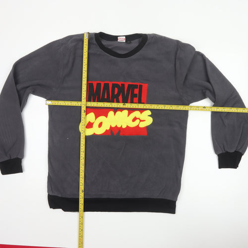 Marvel Mens Grey M Fleece Pyjama Top Comics Logo Long Sleeve