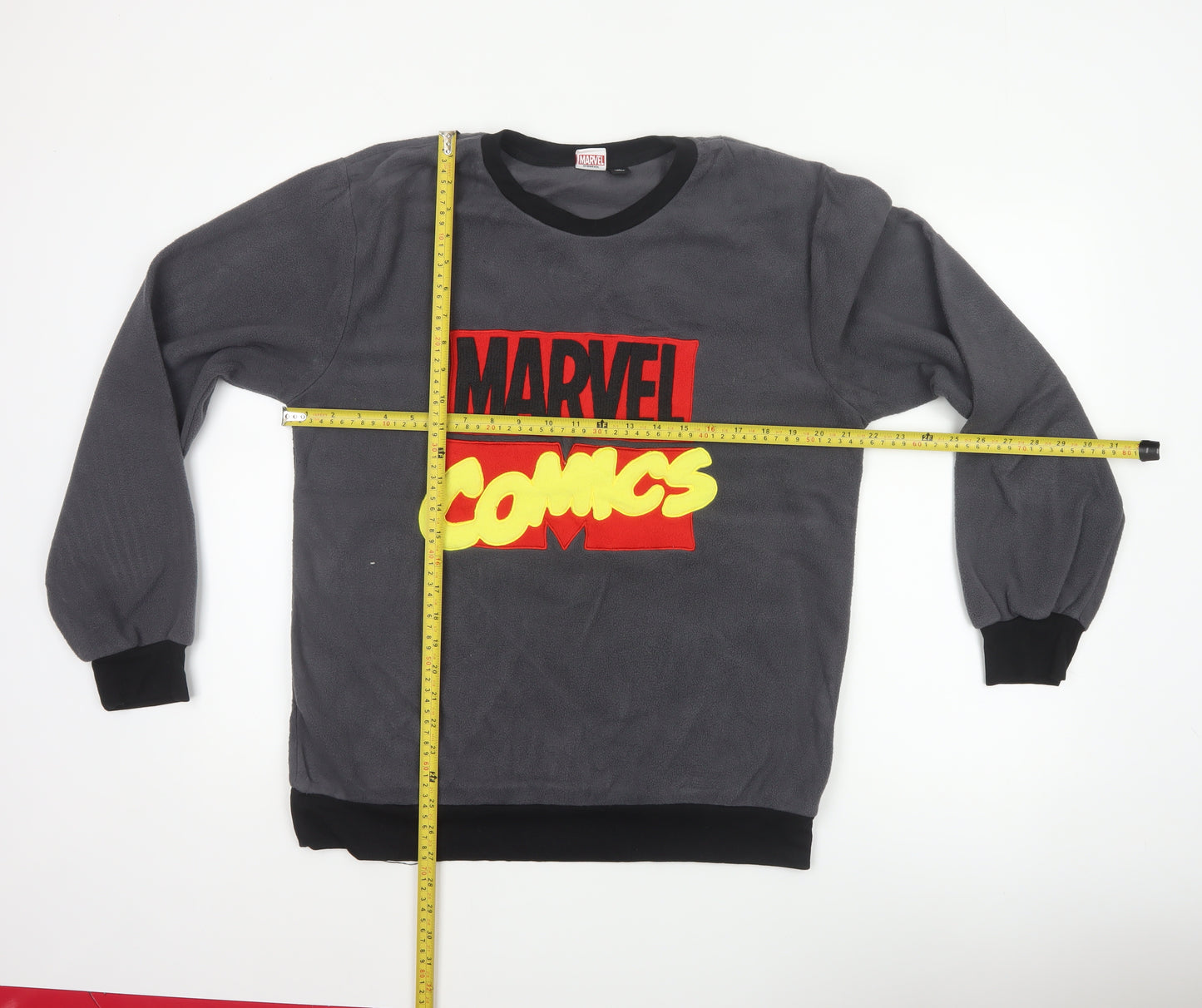 Marvel Mens Grey M Fleece Pyjama Top Comics Logo Long Sleeve