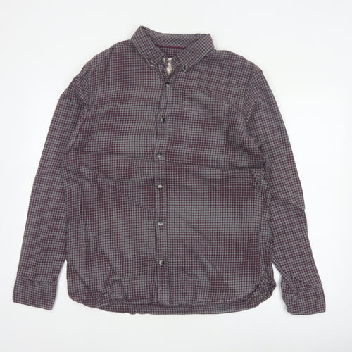 Fat Face Men’s Purple Check Cotton Button-Down Shirt Size M
