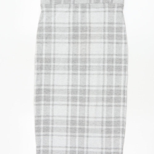 River Island Women Grey Check High Waist Pencil Skirt UK 8
