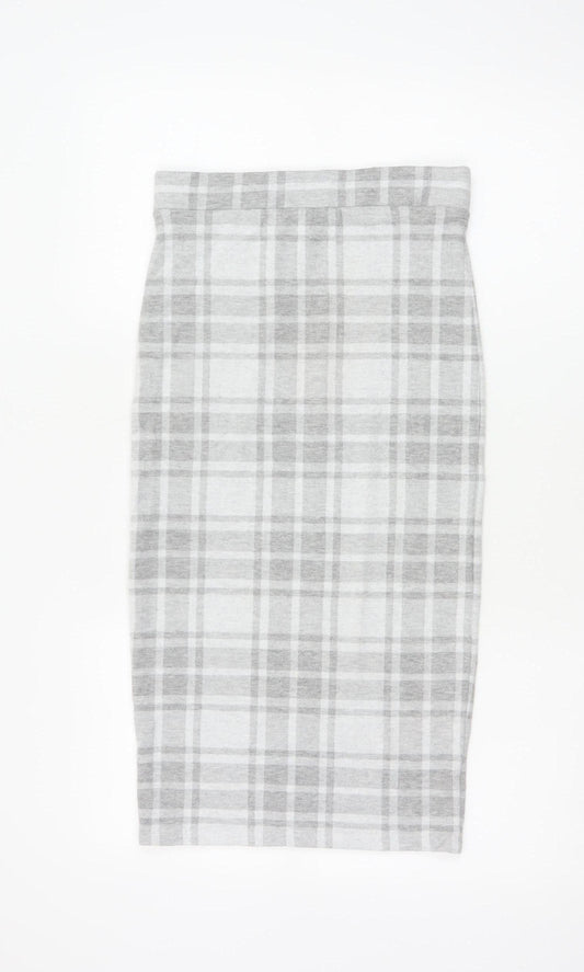 River Island Women Grey Check High Waist Pencil Skirt UK 8