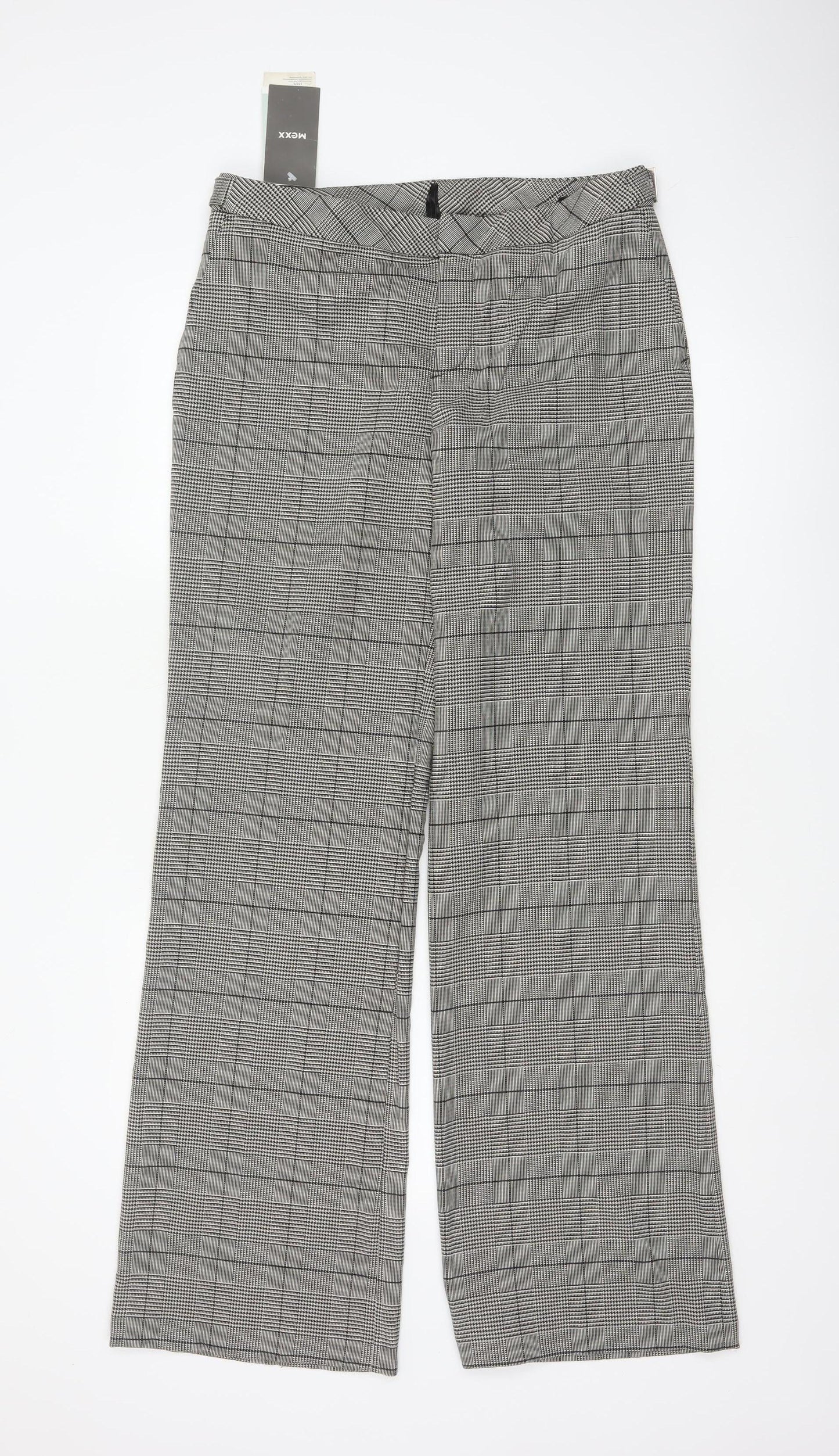 MEXX Women’s Grey Plaid Wide-Leg Dress Trousers UK 14 Stretch