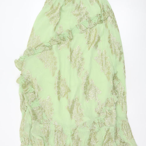 ASOS Design Women Green UK 8 Ruffle Wrap Knee Skirt Metallic Floral