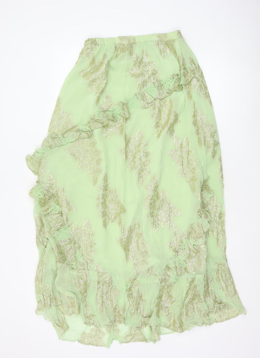 ASOS Design Women Green UK 8 Ruffle Wrap Knee Skirt Metallic Floral