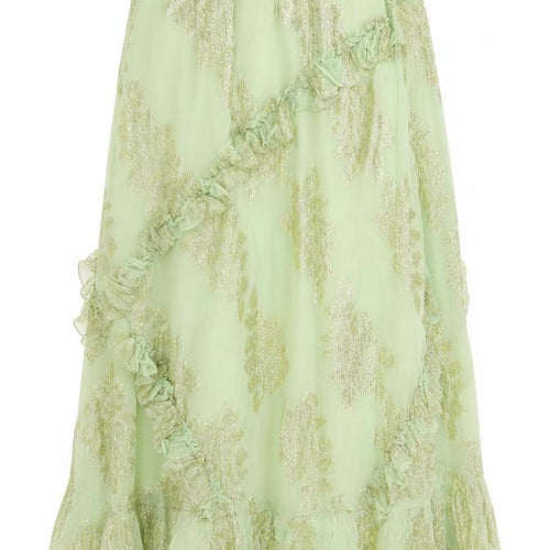 ASOS Design Women Green UK 8 Ruffle Wrap Knee Skirt Metallic Floral