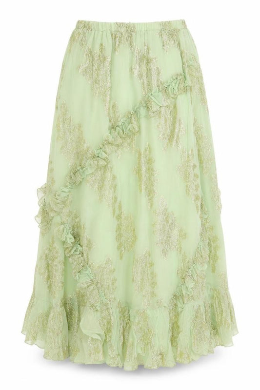 ASOS Design Women Green UK 8 Ruffle Wrap Knee Skirt Metallic Floral