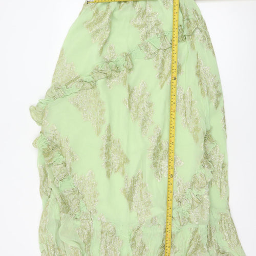 ASOS Design Women Green UK 8 Ruffle Wrap Knee Skirt Metallic Floral