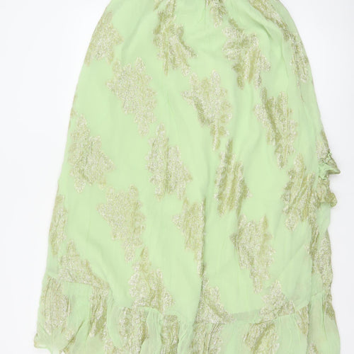 ASOS Design Women Green UK 8 Ruffle Wrap Knee Skirt Metallic Floral