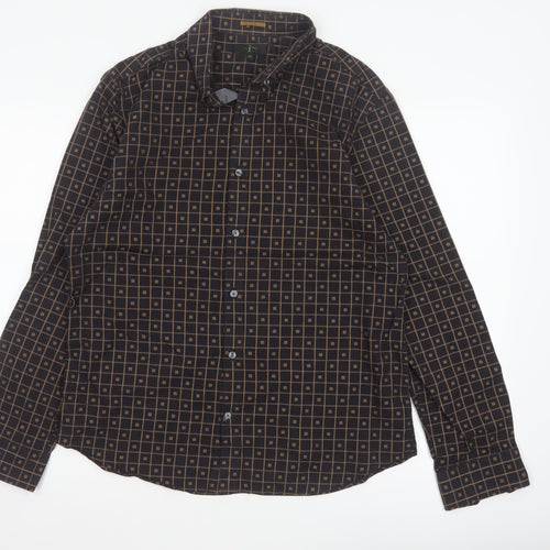 Jasper Conran Men’s Black Geometric Cotton Long Sleeve Shirt M