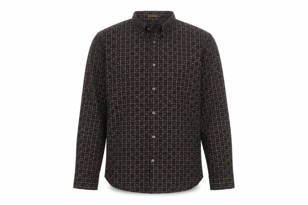 Front view of Jasper Conran Men’s Black Geometric Cotton Long Sleeve Shirt M