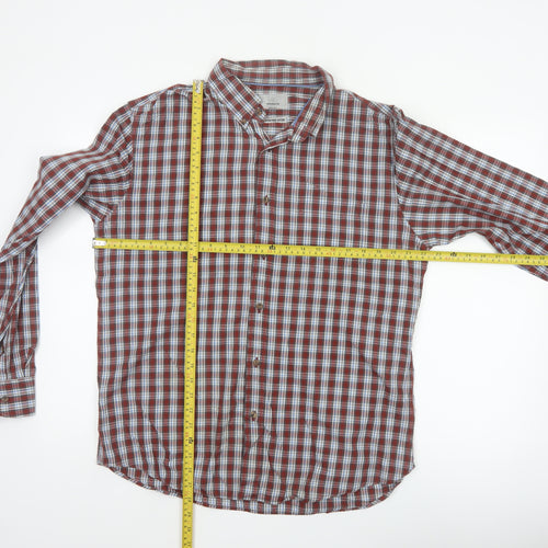 Marks and Spencer Men’s L Red Blue Plaid Pure Cotton Button-Down Shirt