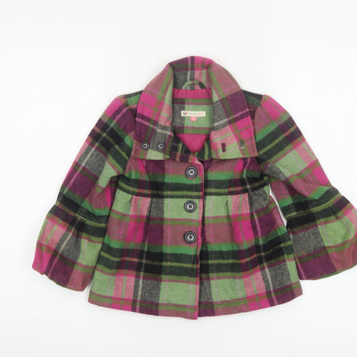 John Lewis Girls Multicoloured Plaid Wool Blend Pea Coat 3 Years