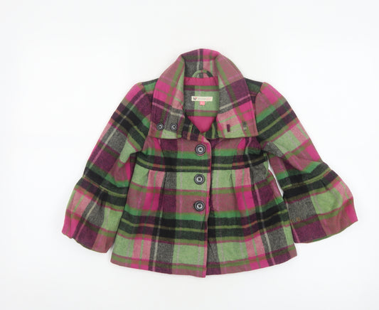 John Lewis Girls Multicoloured Plaid Wool Blend Pea Coat 3 Years