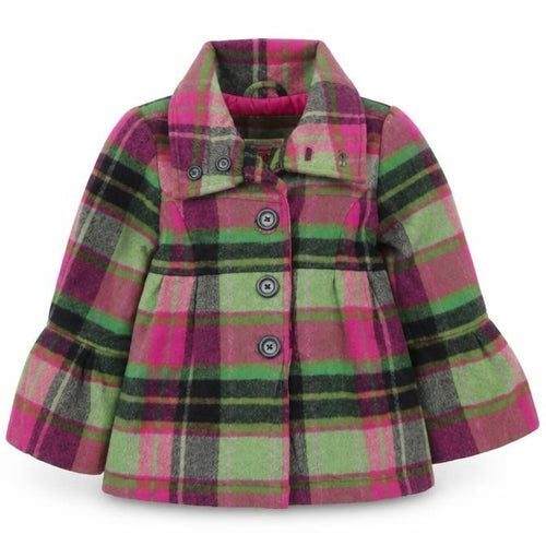 John Lewis Girls Multicoloured Plaid Wool Blend Pea Coat 3 Years
