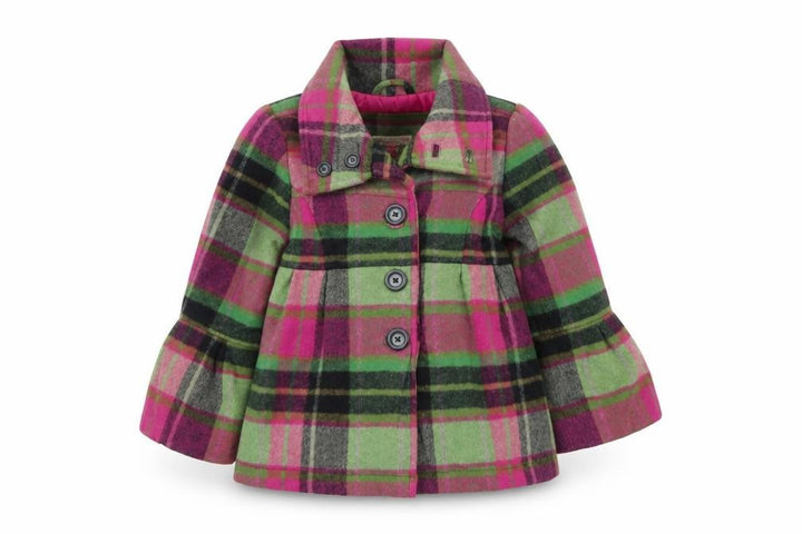 John Lewis Girls Multicoloured Plaid Wool Blend Pea Coat 3 Years