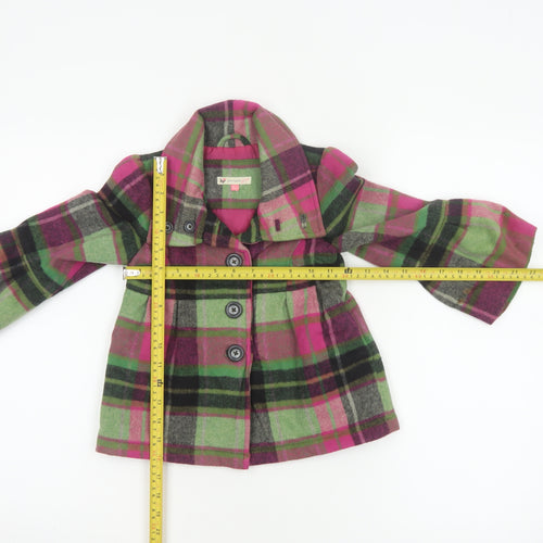 John Lewis Girls Multicoloured Plaid Wool Blend Pea Coat 3 Years