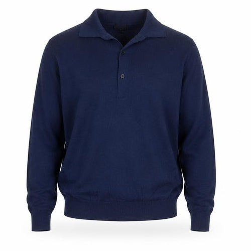 Uniqlo Men's Blue S 100% Wool Collared Henley Knit Jumper