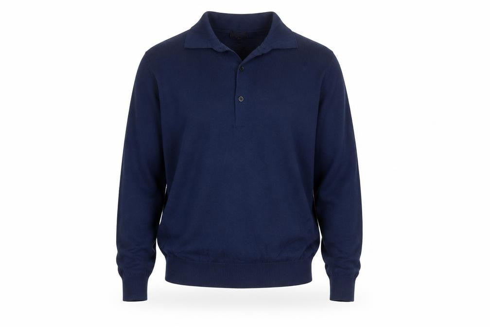 Uniqlo Men's Blue S 100% Wool Collared Henley Knit Jumper