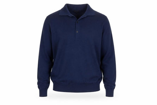 Uniqlo Men's Blue S 100% Wool Collared Henley Knit Jumper