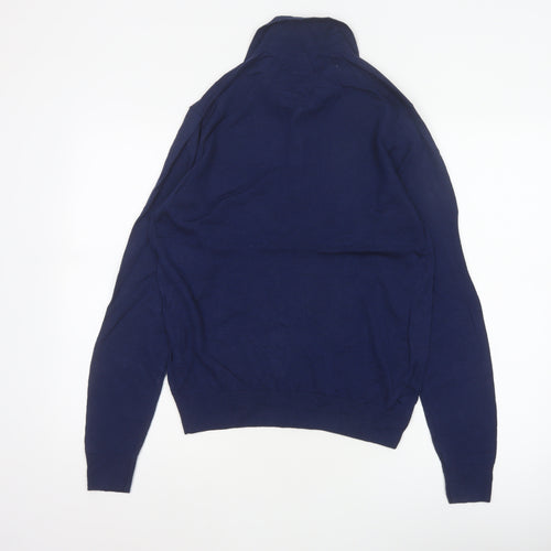Uniqlo Men's Blue S 100% Wool Collared Henley Knit Jumper