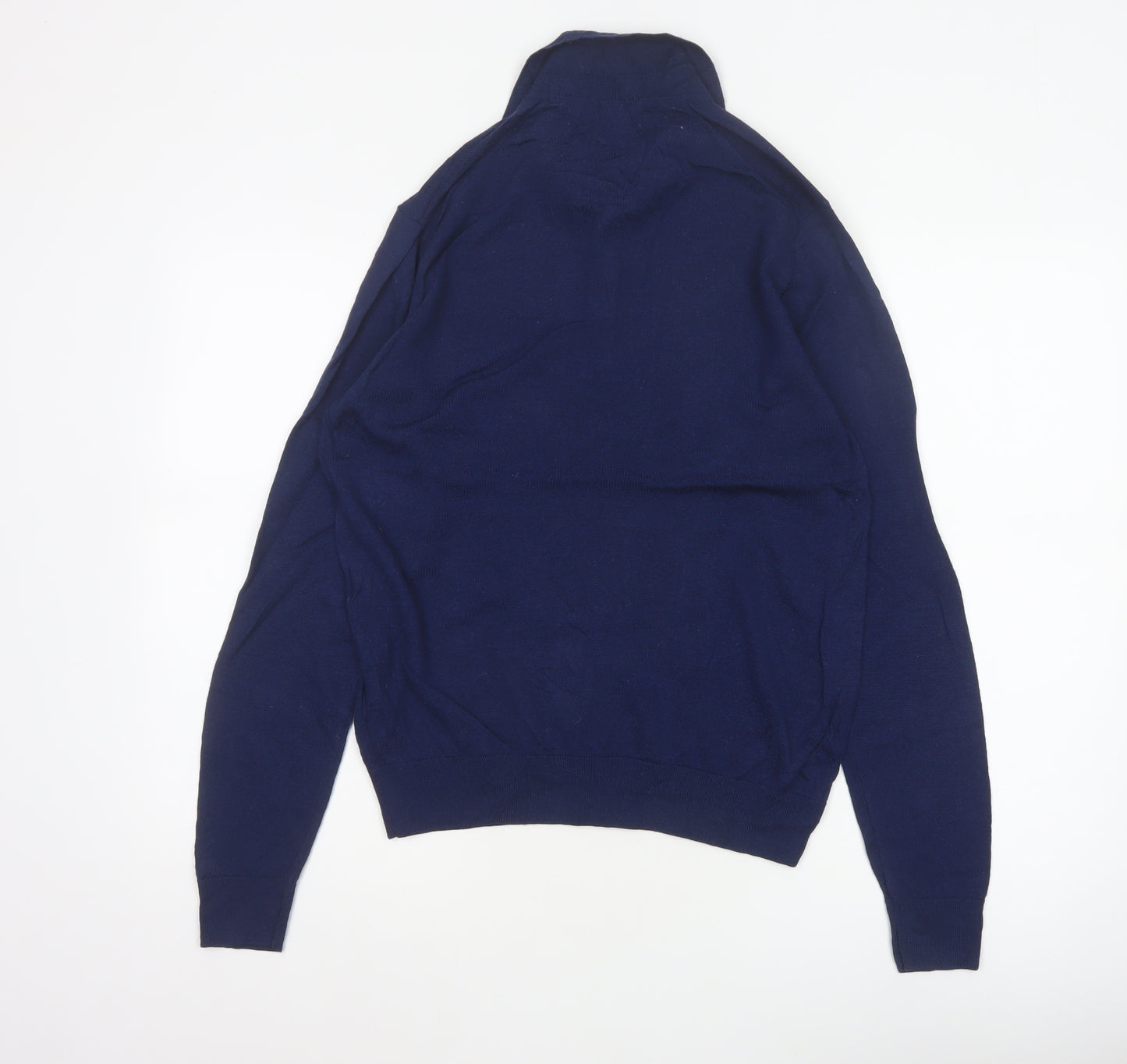 Uniqlo Men's Blue S 100% Wool Collared Henley Knit Jumper