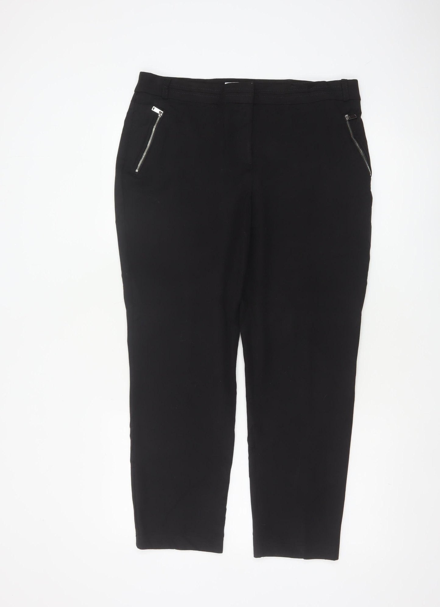 Wallis Women’s Black UK 14 Petite Tapered Smart Trousers Zip Pockets
