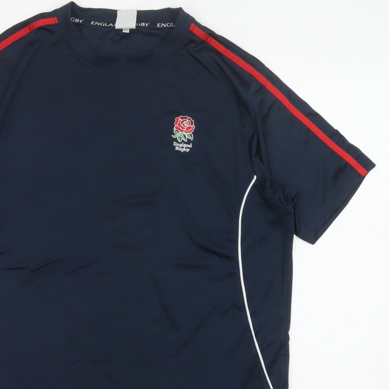England Rugby Men's Blue 2XL Embroidered Logo Sports T-Shirt Short Sleeve