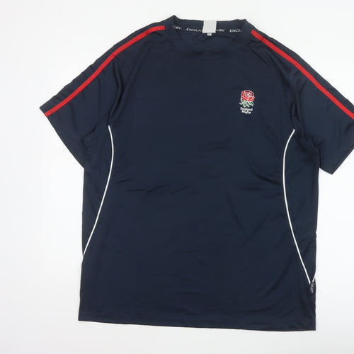 England Rugby Men's Blue 2XL Embroidered Logo Sports T-Shirt Short Sleeve