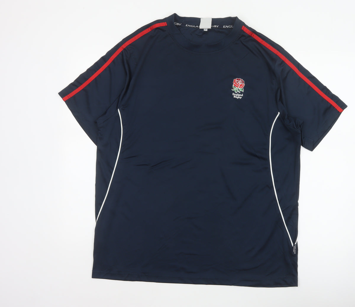 England Rugby Men's Blue 2XL Embroidered Logo Sports T-Shirt Short Sleeve