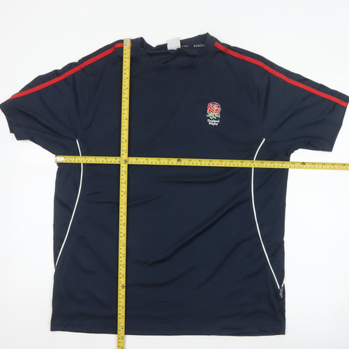 England Rugby Men's Blue 2XL Embroidered Logo Sports T-Shirt Short Sleeve