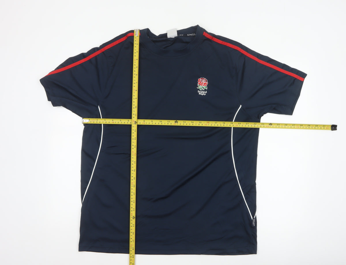 England Rugby Men's Blue 2XL Embroidered Logo Sports T-Shirt Short Sleeve