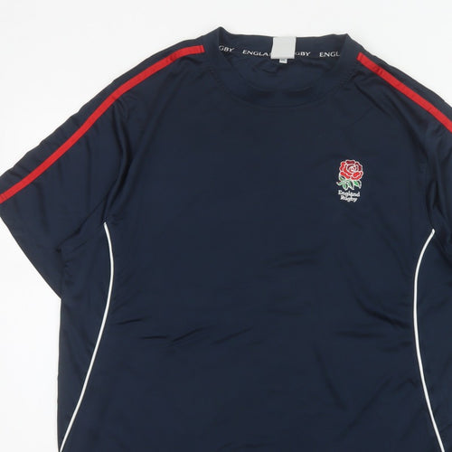 England Rugby Men's Blue 2XL Embroidered Logo Sports T-Shirt Short Sleeve