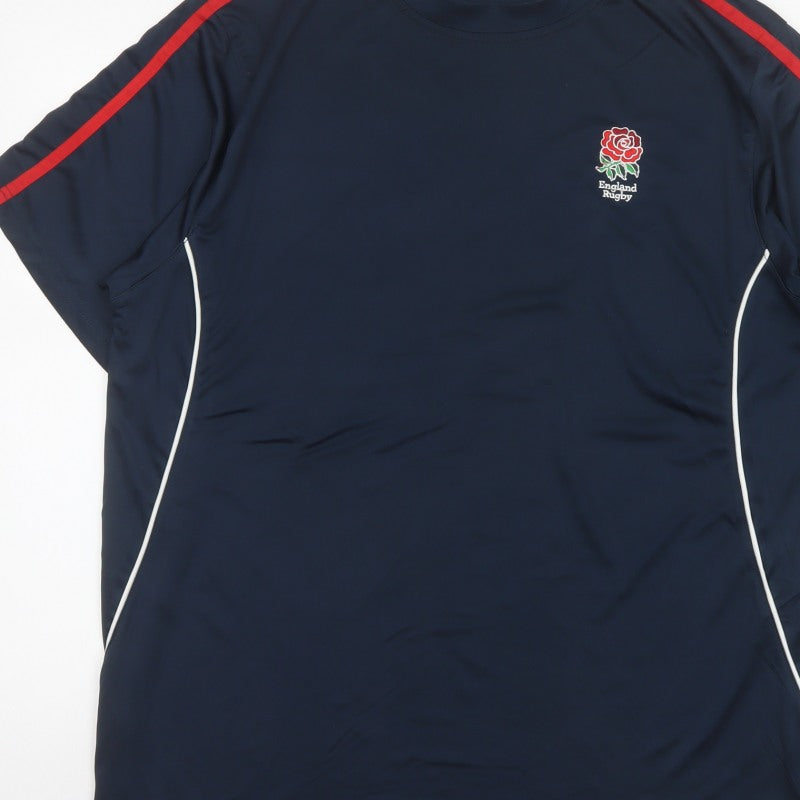 England Rugby Men's Blue 2XL Embroidered Logo Sports T-Shirt Short Sleeve