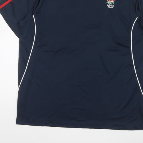 England Rugby Men's Blue 2XL Embroidered Logo Sports T-Shirt Short Sleeve