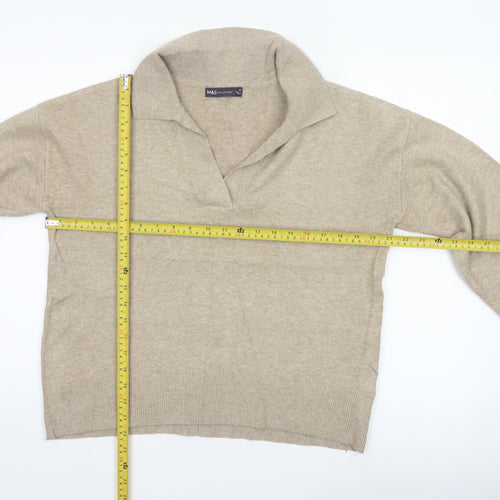 Marks and Spencer Women Beige M Collared Knit Pullover Jumper