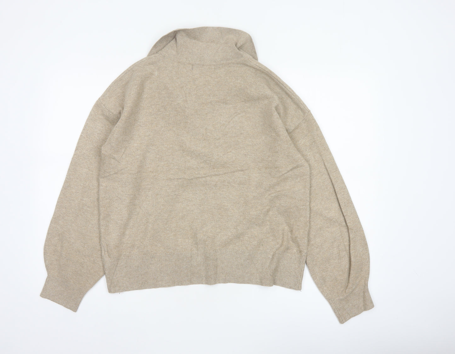 Marks and Spencer Women Beige M Collared Knit Pullover Jumper