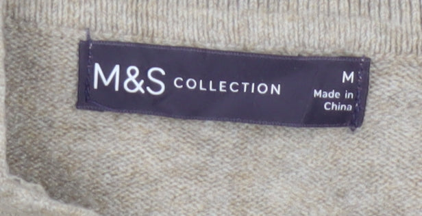 Marks and Spencer Women Beige M Collared Knit Pullover Jumper