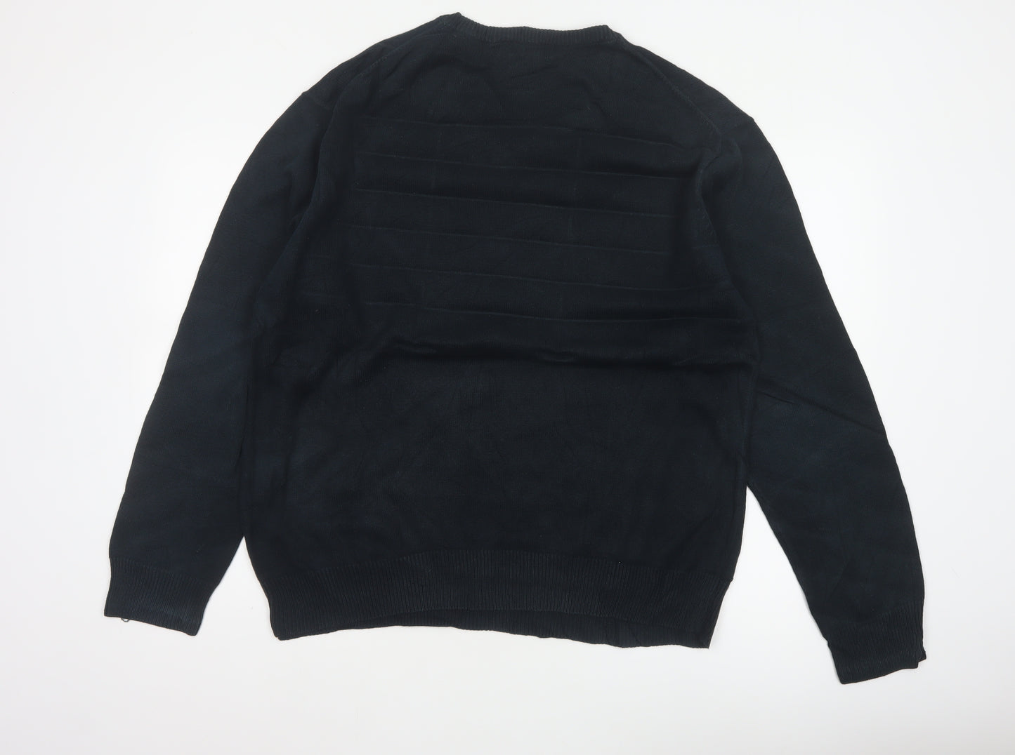 GANT Men’s Black Cotton V-Neck Logo Knit Pullover Jumper Size L