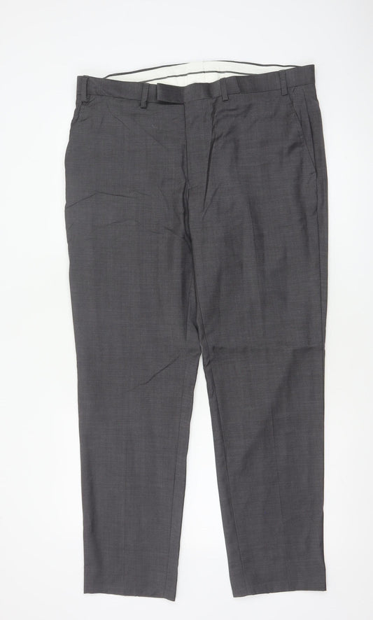 M&S Autograph Men Grey 36R Pure Wool Tailored Dress Trousers