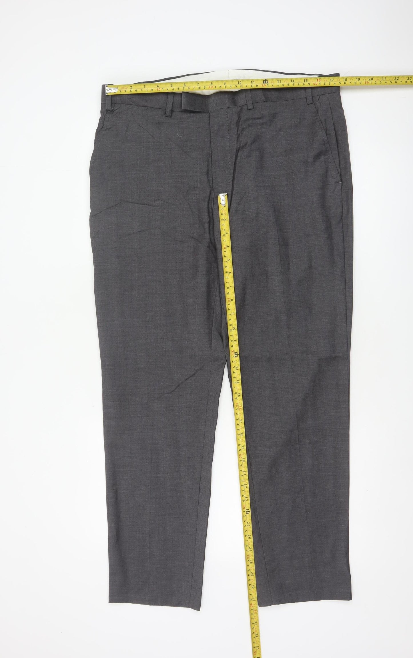 M&S Autograph Men Grey 36R Pure Wool Tailored Dress Trousers