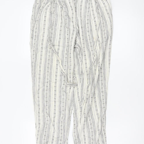 Marks and Spencer Women's Ivory Striped Paperbag Trousers UK 8