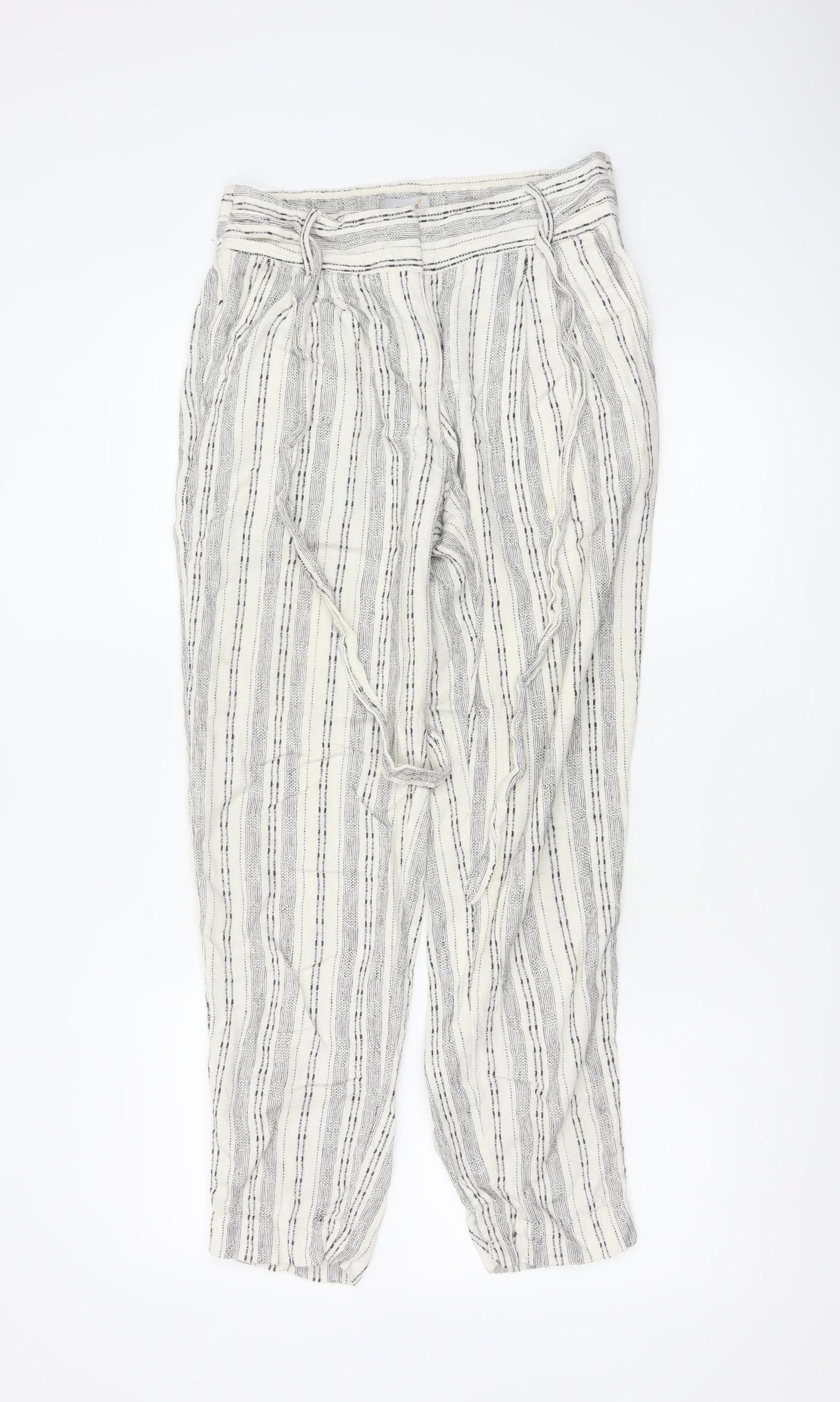 Marks and Spencer Women's Ivory Striped Paperbag Trousers UK 8
