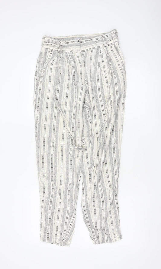 Marks and Spencer Women's Ivory Striped Paperbag Trousers UK 8