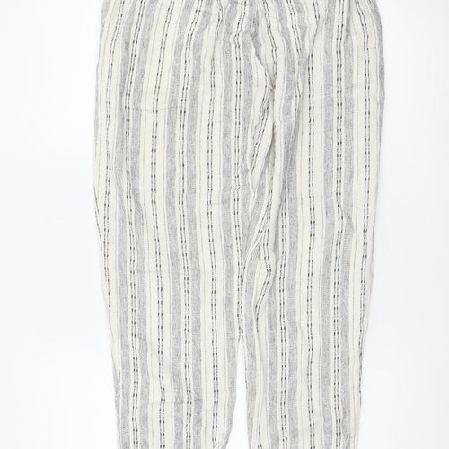 Marks and Spencer Women's Ivory Striped Paperbag Trousers UK 8