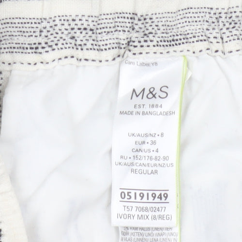 Marks and Spencer Women's Ivory Striped Paperbag Trousers UK 8