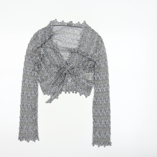 Planet Women Grey Metallic Knit Wrap Cropped Blouse Size 10