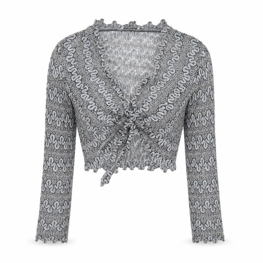 Planet Women Grey Metallic Knit Wrap Cropped Blouse Size 10
