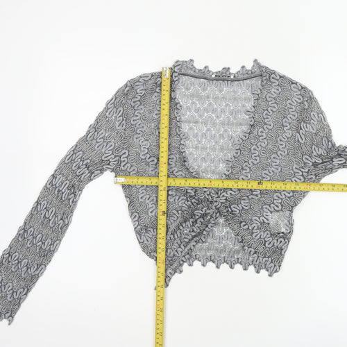 Planet Women Grey Metallic Knit Wrap Cropped Blouse Size 10